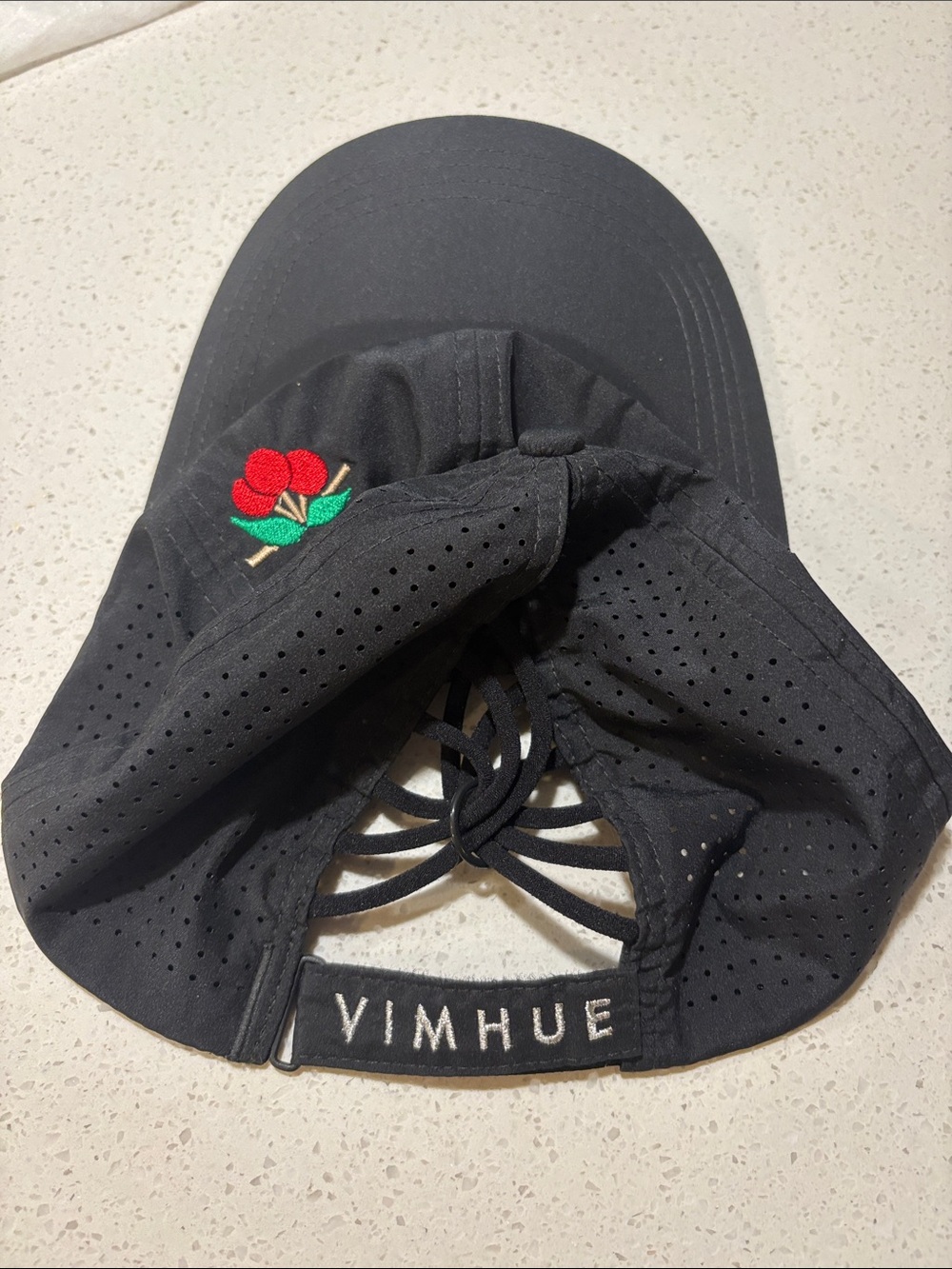 VIMHUE Black Cap with Red Cherry Embroidery